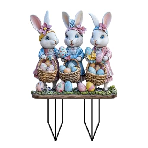 Generisch Gartenstecker Ostern Deko, Garten Hasen Osterdeko, Osterhase Außen Gartenschilder Osterdekoration Outdoor Frühlingsdeko Garten Stecker Osterhasen Figuren Groß für Draußen Frühling (DP-A)