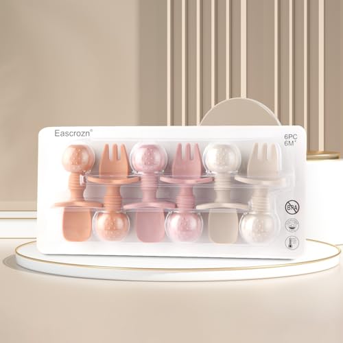 Image of Eascrozn 6 Pack Baby Spoons and Forks Set, Silicone Baby Spoons Self Feeding 6 Months for Toddler Utensils,BPA Free, Baby Led Weaning Supplies Feeding Essentials,Dishwasher and Boil Safe