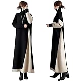 [YUANYUAN] レディース ドンキングワンピース セーターワンピース 冬ドレス 春服 秋服 冬服 長袖 ロング丈 ハイネック カラーマッチング Aライン カジュアル ゆったり おしゃれ 大人 可愛い 暖かい 通勤通学 春秋冬 (ブラック,M)