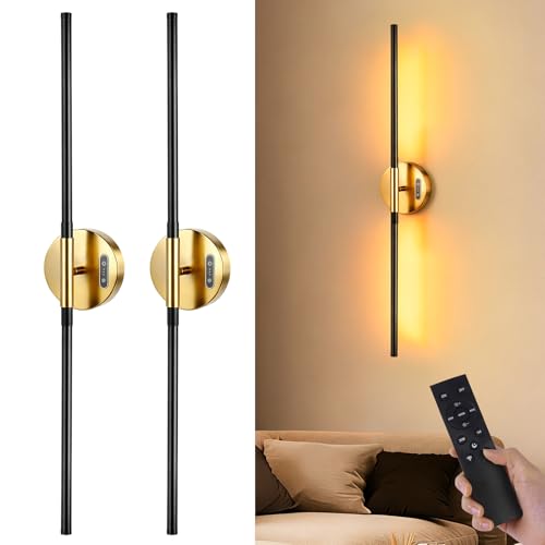 Omnikerlight Battery Operated Wall Sconces with Remote, Dimmable Wall Sconces Set of 2, 3000K/4500K/6000K, 360° Rotate, Rechargeable Wall Lights for Living Room Bedroom Hallway