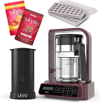 LEVO C Oil Infuser & Gummy Mixer Bundle Infused Gummy Making Kit with Candy Molds, Cherry Gummy Mix, Strawberry Lemonade Gummy Mix - Mulbery Red