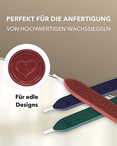 gravurART Siegelwachs Bordeaux Rot - Dunkelblau - Dunkelgrün - Briefe, Einladungen und Geschenke versiegeln und aufpeppen mit Stempelwachs für Siegelstempel - 3 Stangen Wachs mit Docht