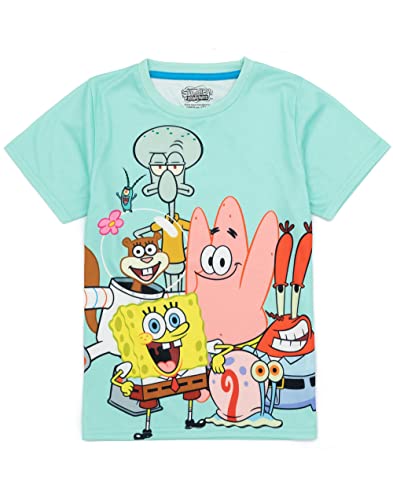 SpongeBob SquarePants Kids Pajama Set | Boys & Girls Blue Short Sleeve T-Shirt & Shorts | Squidward Patrick Mr Krabs Gary PJs4