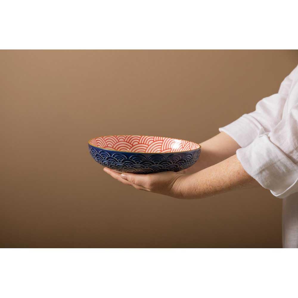 Steingut-Schale in Blau mit Bogenmuster von Mikasa, 21 cm