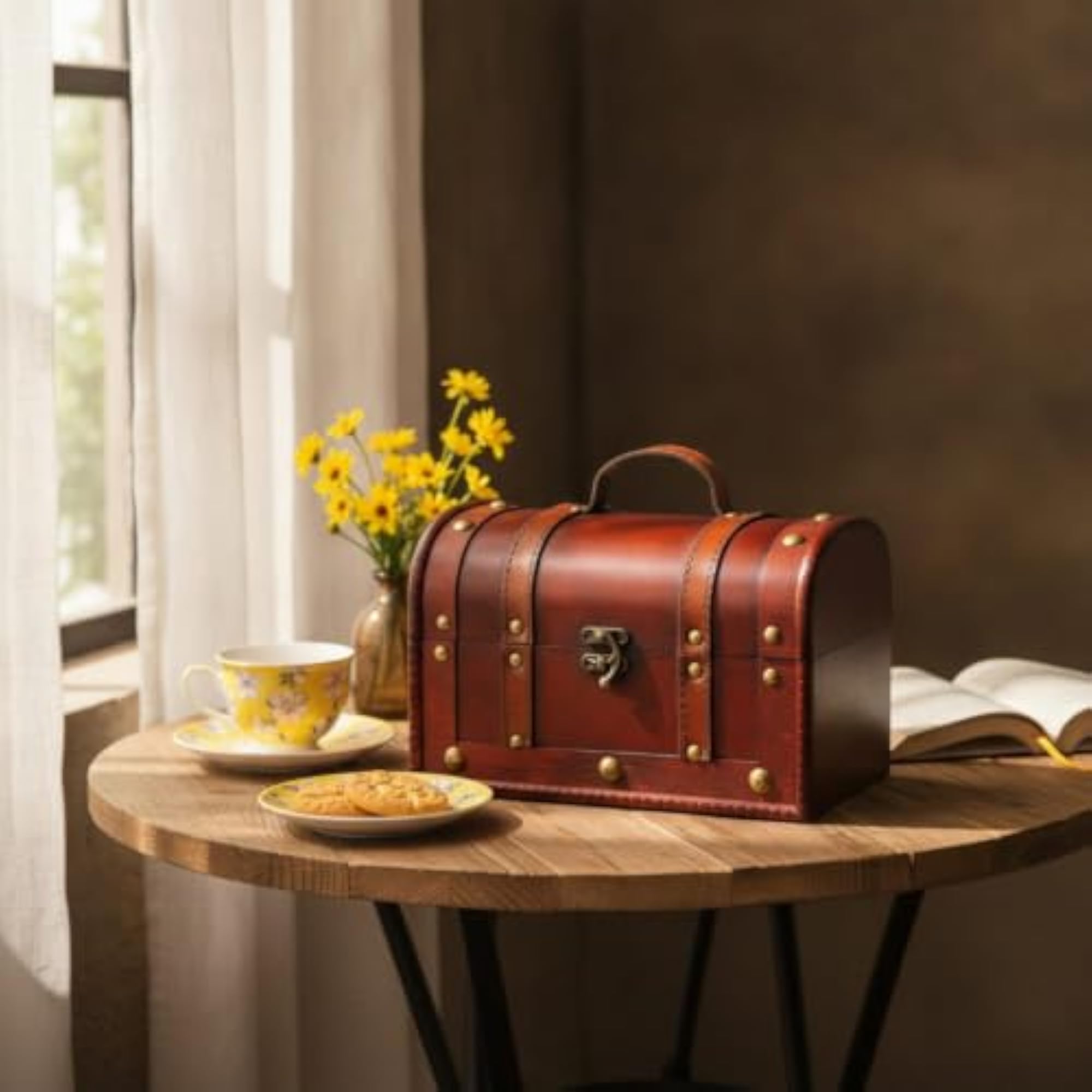Antique-Style Wooden Storage Chest, Decorative Trunk