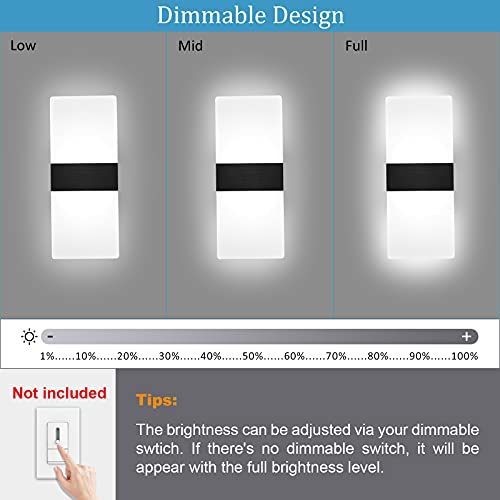 Lightess Modern Wall Sconce Dimmable Sconce Wall Lighting 12W Black Indoor Wall Lamp ​Acrylic Wall Mounted Lighting Fixture For Bedroom Living Room Hallway, Cool White #TOP1