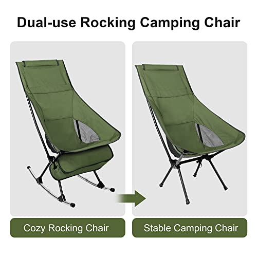 Outplea Rocking Camping Chairs For Adults Compact, High Back Folding Camping Chair With Detachable Rocking Feet, Portable Rocking Chairs For Picnic Beach Lawn #TOP4