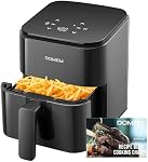 Friteuse à air compacte de 3 Qt avec panier antiadhésif et grille, écran tactile simple d'utilisation, cuisson en étapes simples, cuisson à faible huile, friteuse compacte, économiseur d'espace