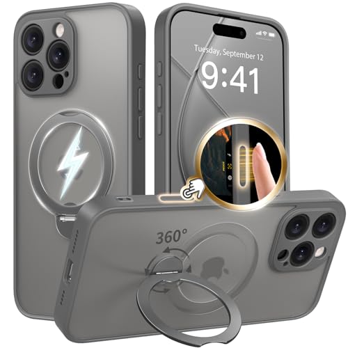 GolbinBox 360°��]���C�X�^���h iPhone 16 Pro Max�p �P�[�X [MagSafe�Ή�] [�J�����t���ی�] [16�t�B�[�g�R�p�����ی�] Silm Translucent Matte Phone Case �f�B�[�v�O���[