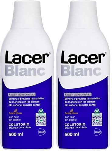 LACERBLANC - Colutorio Sabor Citrus 500 ml, Enjuague Bucal de Uso Diario, Múltiples Beneficios, Acción Blanqueadora, Previene Placa Bacteriana, Caries y Protege las Encías (Paquete de 2)