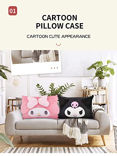 Cartoon Cute Pillowcase Anime Double Sided Plush Pillowcase Girl Bedroom Decoration Cute Cotton Pillowcase + Cute Cartoon Hairpin (Black+Pink) #TOP1