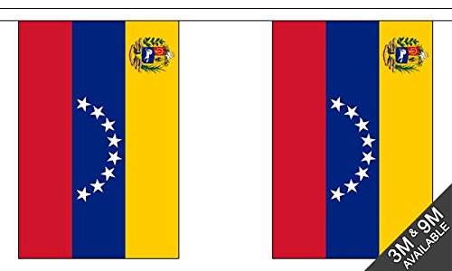 Flagtex Venezuela (Crest) Fabric Bunting – 9m with 30 Flags – Fabric for Indoor & Outdoor Use – String Flags Banners Venezuelan South America Latin America