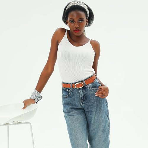 Tanpie Womens Leather Waist Belts for Jeans Pants with Gold Buckle Brown Medium — view 2