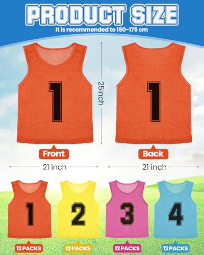 Suhine 48 Pcs Pinnies for Sports Double Soccer Penny Soccer Pinnies Scrimmage Vests Mesh Basketball Team Practice Jersey (Classic Number Style,for Adult) - Image 3
