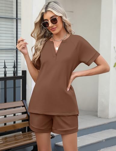 Image of LOMON Womens Two Piece Sets Summer Lounge Sets Sweatsuit Shorts Set Casual Matching Sets