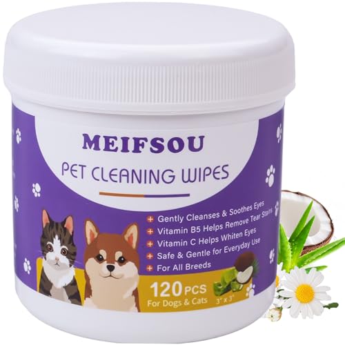 Meifsou Eyes Wipes for Dogs & Cats - Gently Remove Tear Stain, Eye Debris, Discharge, Mucus...