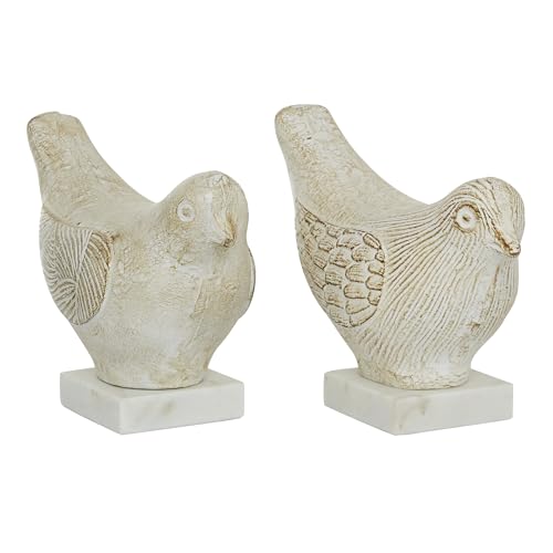 Set de 2 estatuas decorativas de cerámica de pájaro blanco miniatura 4