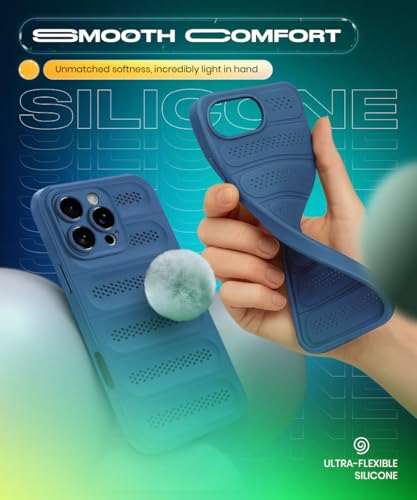 Image of WOW IMAGINE Ultimate Silicone Back Cover Case for iPhone 16 Pro Max | Heat Dissipation Thin Soft TPU | 360 Camera Protection | Breathable Cooling Holes - Deep Blue