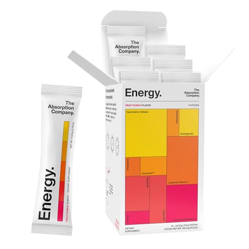 Image of The Absorption Company Energy Drink Powder Mix Packets - Clean Energy Booster to Support Alertness with 150mg Natural Caffeine & Vitamin C - Fruit Punch Flavor, 14 Sticks