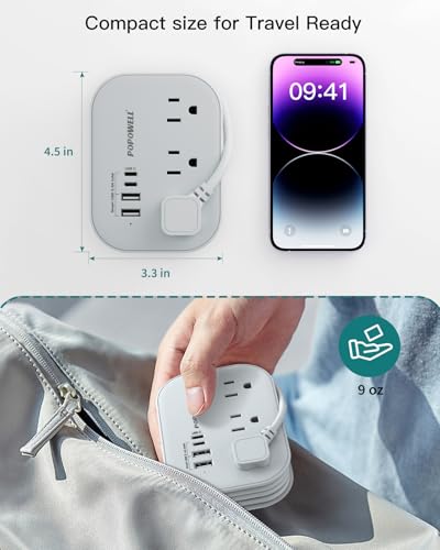 Image of Flat Plug Power Strip- USB Travel Power Strip, 3 Outlets and 4 USB Ports(2 USBC) Desktop Charging Station, 5 Ft Wrapped Extension Cord, Non-Surge Protector for Cruise Essentials, Travel, Home, Dorm.