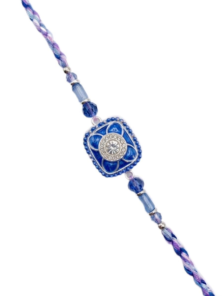 sparsh Elegant Royal Blue Designer Rakhi for Brother with Sandalwood Tilak-Chawal Set | Premium Eco-Friendly Gift Box Packing | Handcrafted Rakshabandhan Thread for Bhaiya-picture-3