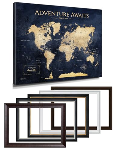 Image of IPIC - Personalized Framed World Map for Wall Decor, Large Pinnable World Map to Mark Travels, Custom Artwork with Names, World Travel Map for Home, Office, Study, and RV, Ready to Hang