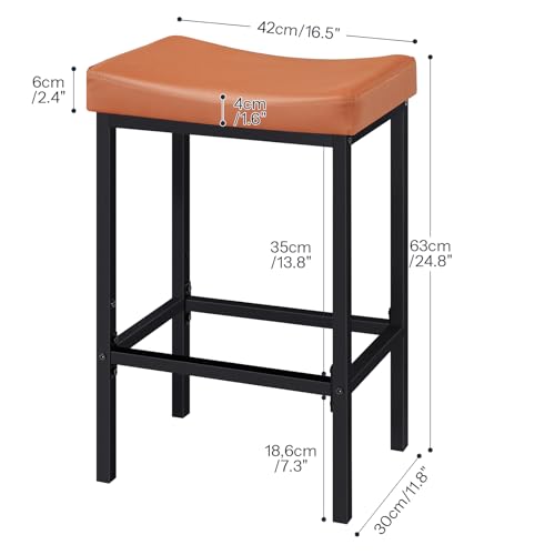 Image of HOOBRO Bar Stools, Set of 2 Bar Chairs, Counter Height Stools, Saddle Barstools with Curved Surface, 24.8 Inches, 2.4 inch Thick Upholstery, for Kitchen, Dining Room, Cafe Orange-Brown and Black CB10BY01