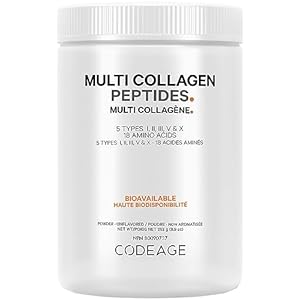 Codeage Multi Collagen Protein Powder Hydrolyzed, Type I, II, III, V, X, Grass Fed All in One Super Bone Broth and Collagen, 8.9 Ounces