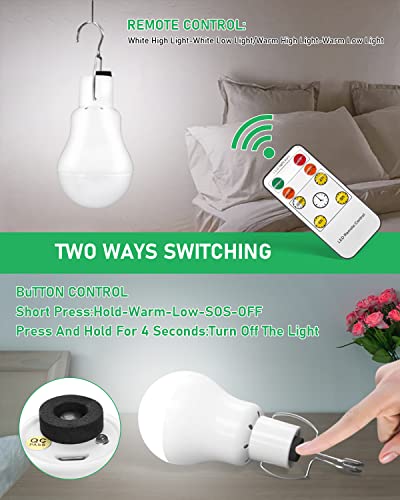 Yztree Portable Solar Light Bulbs,350Lm Usb Rechargeable Emergency Led Bulbs With Remote Timer For Shed Hiking Camping Tent Hurricane Power Outage Lamps Outdoor Indoor Home Chicken Coop Lights(2Pack) #TOP3