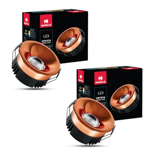 Image of Havells Crysta Deco Cob 7W 3K Rose Gold,Led-Spotlights,Energy Efficient,Long Life of 25000 Burning Hours,Beam Angle of 36,Metal Body Cob with Independent Driver,Warm White (3000K) Pack of 2