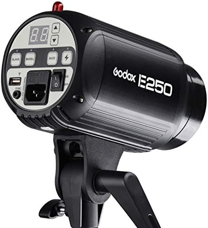 Rear control panel of Godox E250 showing power input