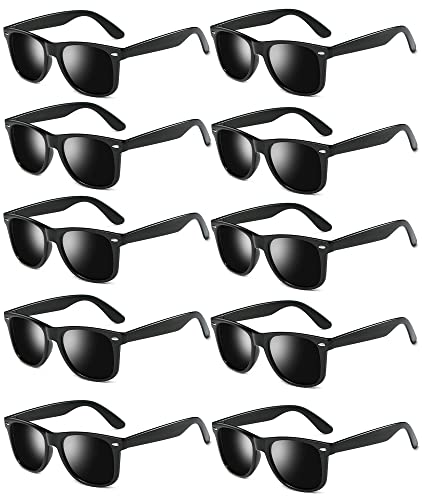 Fsmiling Black Sunglasses Bulk Adult Party Sunglasses 80s Sunglasses Pack for Men Women Party Favors -10Pack