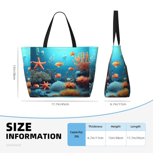 Spacious and Durable Coral Fish underwater Printed Beach Travel Bag for Beach Trips, Grocery shopping, Swimming Pools4