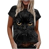 2022 Camiseta Manga Corta Mujer Verano Moda 3D Gato impresión Animal Blusas Camisa Cuello Redondo Casual Basic Camiseta Suelto Tops Fiesta T-Shirt Original cómodo tee