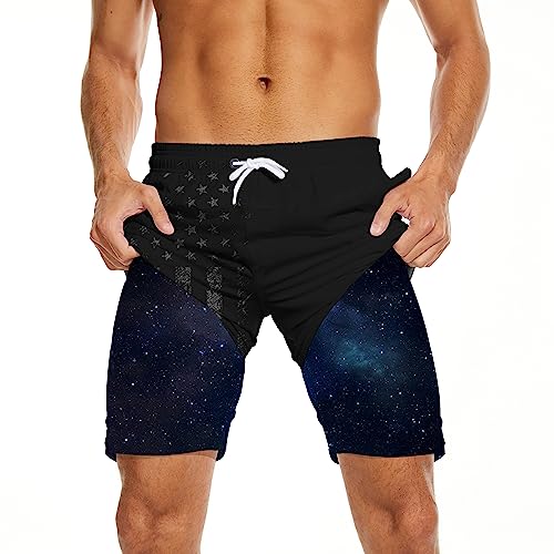 Mens Swim Trunks with Compression Liner Black American Flag Swim Trunks Men Board Shorts Men's Swimsuit 5 Inch Inseam2