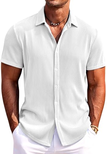 Image of CB-COLEBROOK Casual Shirt for Men|| Shirt for Men|| Men Stylish Shirt|| Men Vertical line Shirt|| Button Down Shirts Short Sleeve Fashion Textured Beach Summer Shirt Top