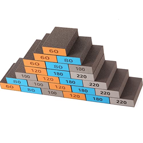24 Pack Sanding Sponge, Maprial Wet Dry Sanding Blocks 60 80 100 120 180 220 Grit Coarse/Medium/Fine Assortment Washable And Reusable Sand Foam Sander Sponges For Wood, Metal, Drywall, Polishing, Pot #TOP15