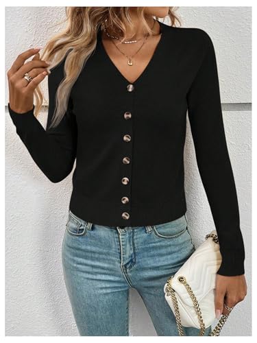 Image of Verdusa Women's Button Down Lightweight Cardigan Sweaters Old Money Long Sleeve Fitted Knit Tops Spring Fall Outfits