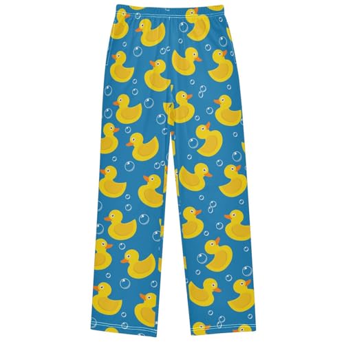 Boy's Pants Yellow Rubber Duck Blue Jogger Pants Elastic Waist Long Bottoms Trousers with Pockets 6-14 Years