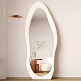 FAVEDECOR Espejo de Longitud Completa de 63 x 24 Pulgadas, Espejo Ondulado Irregular, Espejo de Piso Ondulado HD, Espejo de Pared para Colgar o apoyarse contra la Pared para Dormitorio, Blanco