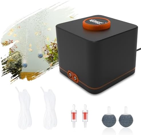 hygger Aquarium Air Pump, Adjustable Silent Oxygen Air Pump with 2 Outlets for Aquarium, Fish Bowl with Air Hose Anti-Return Valve up to 2200 Litres