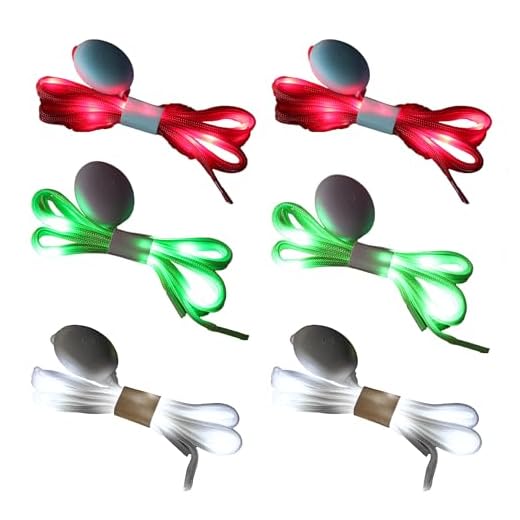 Novelty Place 3 Pairs LED Light Up Shoelaces with 3 Modes, Flashing Shoe Laces for Night Party, Dancing, Running & DIY (Green, Red & White)