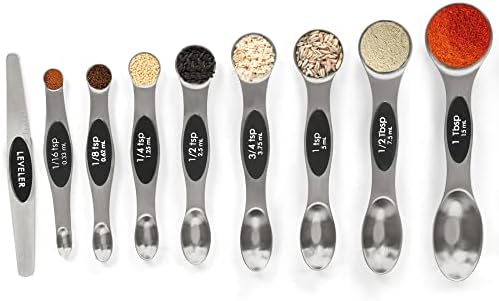 Magnetic Measuring Spoons Set Stainless Steel with Leveler-9pcs Stackable Metal Tablespoon Measure Spoon for Baking-Measuring Cups and Spoon Set Kitchen Gadgets Apartment Essentials Fits in Spice Jars