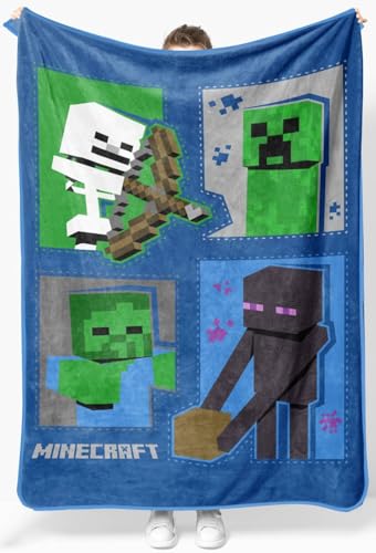Jay Franco Plush Throw Blanket 46 x 60 Inch Cartoon Kids Soft & Cozy Fleece Throw for Bedroom & Couch Dcor Official Licensed Product Blue - Minecraft