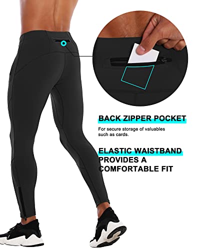 Runhit Compression Pants Men With Zipper Pocket Running Pants Tights Leggings Men's Cycling Pants Thermal Yoga Workout Athletic Black Medium #TOP2