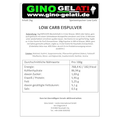 Gino Gelati Low Carb Eis Pulver Vegan Zucker-, laktosefrei mit Nussgeschmack, Herstellung mit oder ohne Eismaschine möglich, schnelle und einfache Zubereitung (333 g, Pistazie) – Bild 8