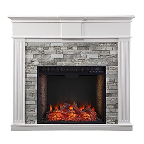 Sei Furniture Bondale Smart Electric Fireplace W/ Faux Stone Surround, White #TOP1