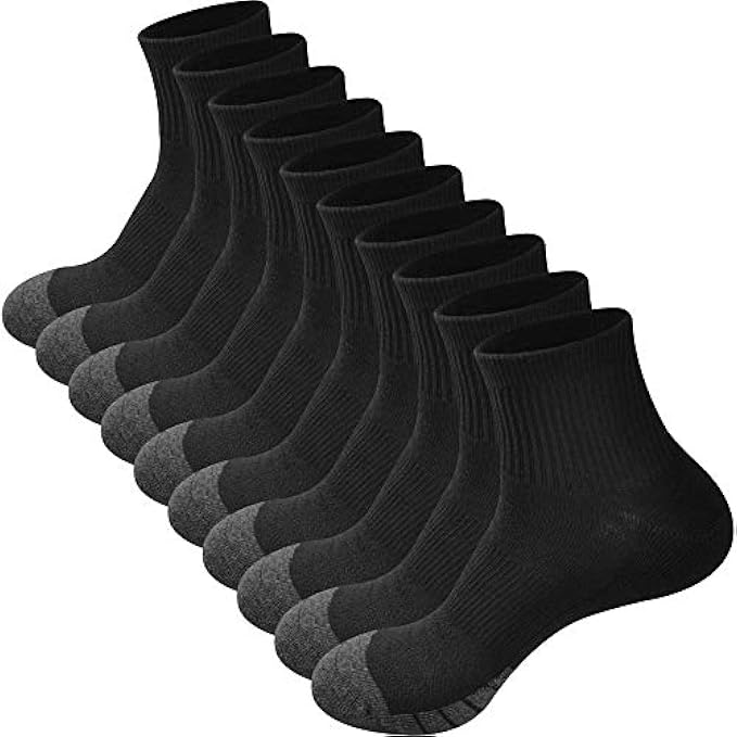 GKX Men's 10 Pairs Cotton Moisture Wicking Cushioned Sole Preformance Training Running Athletic Workout Low Cut Socks