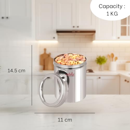 Image of NATULIX 1 Kg Stainless Steel Containers for kitchen with See Through Lid | Kitchen Containers Set | Silver (1250ml - 6pcs) Food Grains Capacity - 1kg Approx.