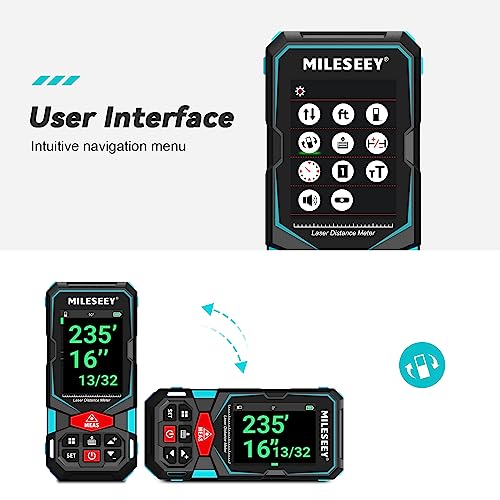 Laser Measurement Tool, MiLESEEY 330Ft Multifunctional Laser Measure with 2.4" Color Backlit Display, Rechargeable Laser Distance Meter with Angle Sensor, m/cm/mm/in/ft+in Measurement Unit